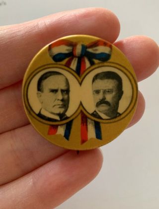 1900 William Mckinley Teddy Roosevelt 1.  25 Campaign Pin Pinback Button Jugate