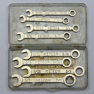 Vtg Meteor Set Of 8 Pc Combination Wrenches W/ Holder 7/32 " To 7/16 " Buffalo Ny