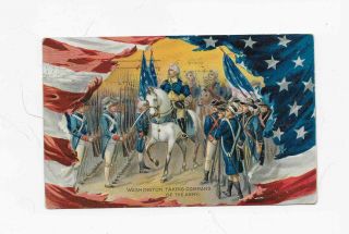 Vintage Postcard George Washington Taking Command Of The Army Patriotic