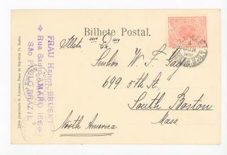Santos Brazil—Rua 15 de Novembro—Early UDB Stamp to Boston (Southie) 1906 2
