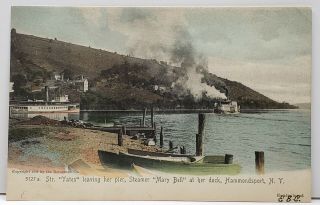 Hammondsport Ny Str.  Yates Leaving Pier Steamer Mary Bell At Dock Postcard F11