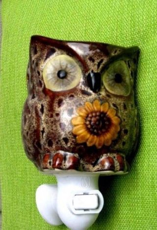 Ceramic Owl Night Light 3.  5 " Wax Diffuser With Sunflower Brown