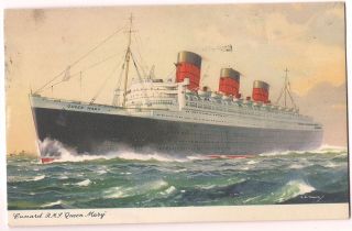 Cunard R.  M.  S.  Queen Mary Boat Paquebot Postmark Postcard C.  E.  Turner