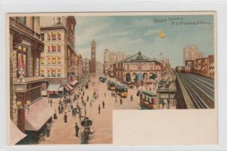 Vintage Postcard Hold To The Light Herald Square N.  Y.  Broadway &6th Ave 1900s