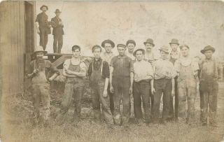 Rppc Men In Workwear Walkerton In? Indiana? Real Photo Postcard 1900s