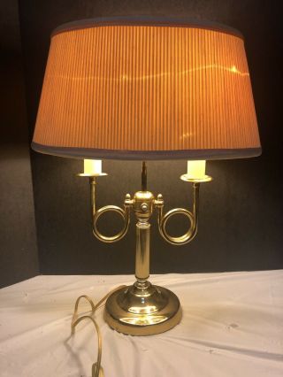 Vintage Bouillotte Two - Arm Brass Candelabra Electric Table Lamp