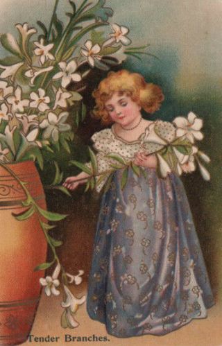 Early Ellen Clapsaddle Gold Embel.  Stunning Easter Lily Postcard Presentation