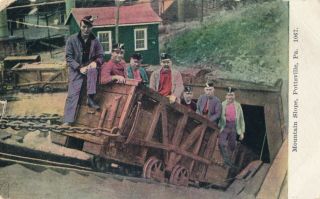 Train Car On Chain Being Pulled Up Slope,  Pottsville,  Pa Hand Colored Postcard