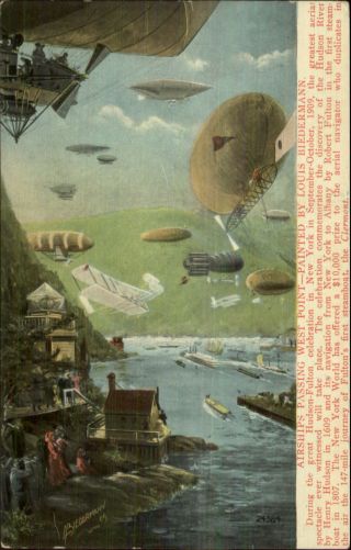West Point Ny Airships Airplane Pioneer Aviation Fantasy C1910 Postcard
