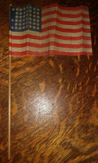 Antique 45 Star U.  S.  American Parade Flag W/ Stick 7 " X 4.  5 "