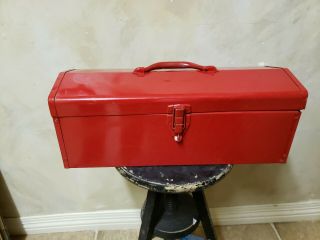 Vintage Craftsman? Red Metal Tool Box With Grey Insert Tool Tray / Carry Handle