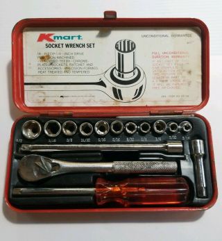 Vintage Kmart Socket Wrench Set 16 Piece 1/4 " Drive