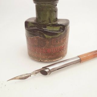GLASS INK BOTTLE Muller F calligraphy dip pen Brause nib fountain Vintage 3
