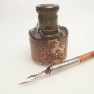 GLASS INK BOTTLE Muller F calligraphy dip pen Brause nib fountain Vintage 4
