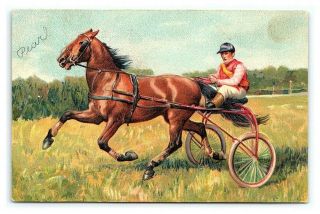 Vintage Postcard Embossed Harness Horse Racing Jockey 1907 E7