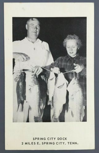 1940s Spring City Dock Tn Postcard Fishing Line Old Married Couple Vintage Fish