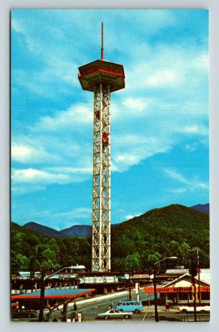 Postcard Space Needle Observation Tower Gatlinburg Tn Panoramic View Pigeon A47