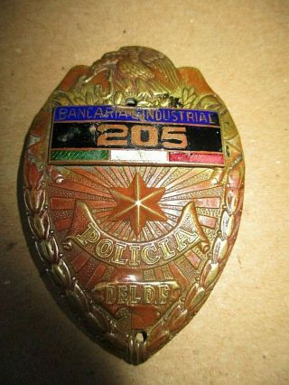 Vintage Obsolete Mexico Df Policia Bancaria Industrial Mexican Police Badge Pin