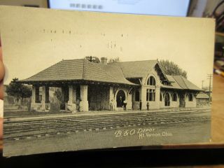 Vintage Old Antique Postcard Ohio Mt Mount Vernon B&o Railroad Depot Train Sta.