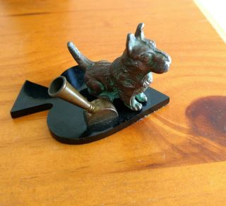 Vintage Bronze Scotty Dog Pen Quill Holder Black Bakelite Ace of Spades Base 2
