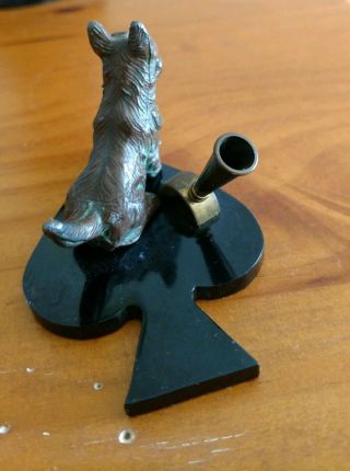 Vintage Bronze Scotty Dog Pen Quill Holder Black Bakelite Ace of Spades Base 4