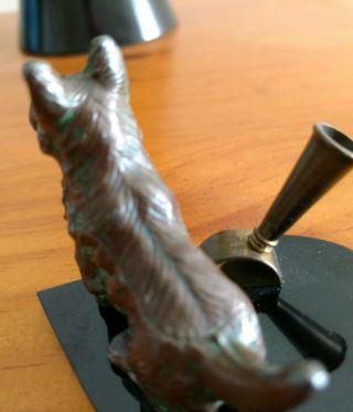 Vintage Bronze Scotty Dog Pen Quill Holder Black Bakelite Ace of Spades Base 6