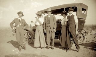 1914 Era Photo Negative Car Hupmobile Family Sunday Driver Squints In Bright Sun