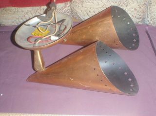 Vintage Mid Century Modern Double Cone Wall Sconce light Copper ? repair? 4