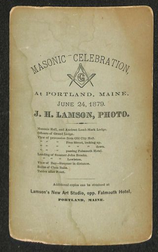 Portland ME 1879 Masonic Celebration Lamson ' s Art Studio Stereoview Card 2