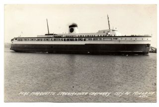 Vintage Rppc Postcard Pere Marquette Streamlined Car Ferry City Of Midland 1950s