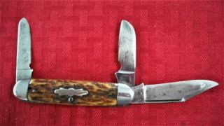 Old Vintage Remington Folding 3 Blade Pocket Knife Bone Handle 3203