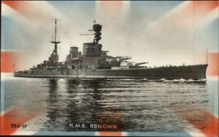 British Navy Battleship Flag Union Jack Real Photo Postcard Hms Renown