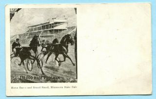 1909 Harness Racing & Grandstand Minnesota State Fair Antique Mn Postcard