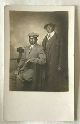 RPPC Antique African American Portrait of Young Adult Men Photograph Postcard 2