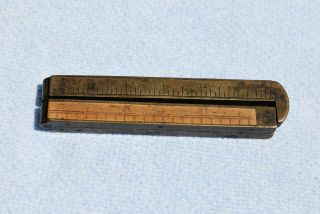 Vintage Stanley 3 Boxwood & Brass Folding Rule With Caliper Slide
