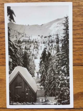 Antique Real Photo Postcard Rppc Mt.  Hood Government Camp Oregon Ski Lift Bowl