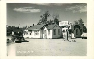 Roadside Real Photo Postcard Fish Market & Gas Station,  Waskish,  Minnesota 1953