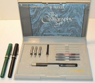 Parker Calligraphy Set Bundle W/ 2 Sheaffer Fountain Pens - Vintage
