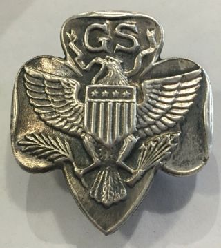 Rare Vintage Girl Scout Scarf Slide Trefoil Eagle 1930’s