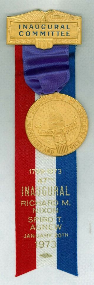 1973 Vintage President Nixon Inaugural Committee Badge Pinback W/ribbon