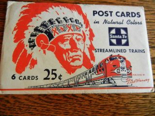 Fred Harvey Santa Fe Streamlined Trains 6 Postcards In Natural Colors & Envelope