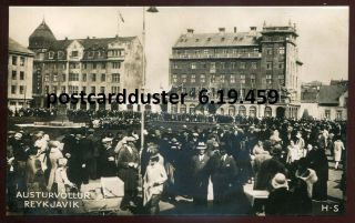 459 - Iceland Reykjavik 1910s Austurvollur.  Town Square Celebration.  Real Photo Pc