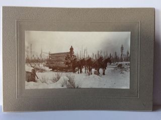 Antique Photo Cabinet Card Of A Man Bringing Home A Sled Full Of Logs In Montana