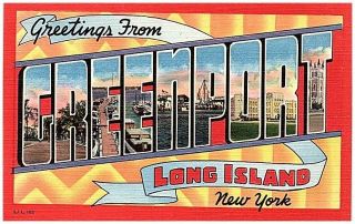 Linen Postcard Large Letter Greetings From Greenport Long Island Ny Unmailed