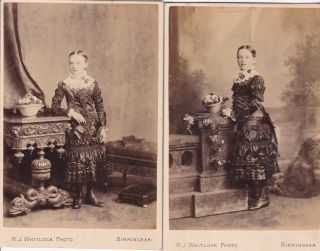 2 Antique Cabinet Photos - Young Girls Wearing Similar Fancy Dresses.  Twins ???