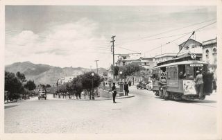 La Paz,  Bolivia Trolley,  Autos & Policeman Real Photo Post Card C 1930s - 40s