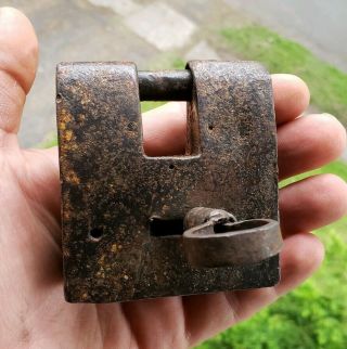 Large Antique Iron Padlock With Key