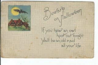 CC - 006 Beware On Halloween Divided Back Postcard Hoot Owl Old Maid 2