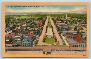 Postcard De Rehoboth Beach Airview Rehoboth Avenue Vintage Linen C1940s S2