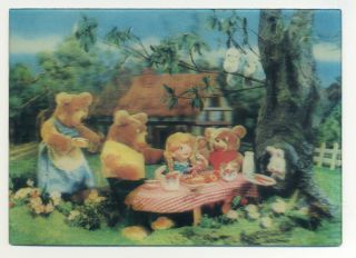 Goldilocks And The Three Bears 1966 W C Jones Fairy Tale Lenticular 3 - D Postcard